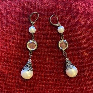 Candie’s Dark Silver Pearl Crystal Drop Earrings